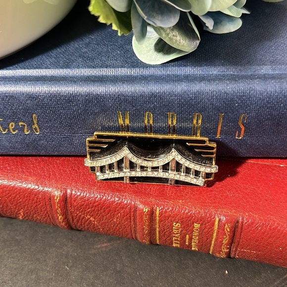 Vintage Monet Art Deco Style Brooch with "Brooklyn Bridge" - Rhinestones, Enamel - Picture 1 of 5
